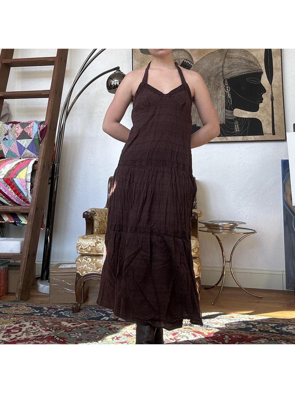 Tommy Hilfiger Brown Bohemian Halter Maxi Dress Size 4 Medium